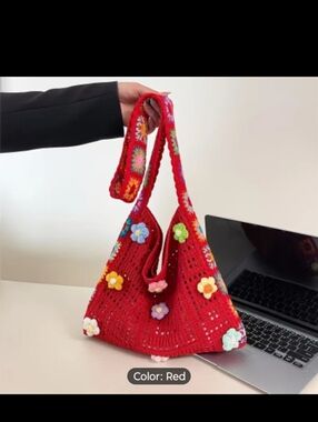 Bohemian Crochet Floral Messenger Bag - Red